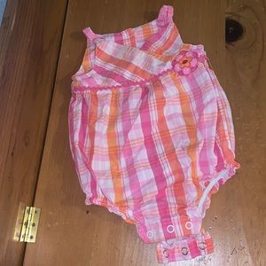 Carter’s tank top plaid baby girl romper with flower. Size 12 months.